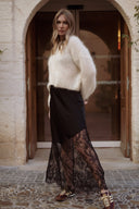 jupe longue femme noire satinée dentelle hiver tendance Marilou