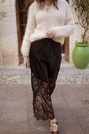 jupe longue femme noire satinée dentelle hiver tendance Marilou