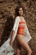 Maillot de bain femme une pièce en crochet orange et doré Donato