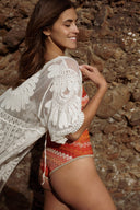 Maillot de bain femme une pièce en crochet orange et doré Donato