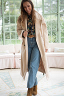 Manteau long beige oversize en laine chaud femme hiver