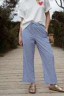 Pantalon femme été rayé bleu ciel tendance Elias