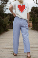 Pantalon femme été rayé bleu ciel tendance Elias