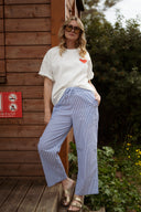 Pantalon femme été rayé bleu ciel tendance Elias