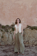 Pantalon fluide taille haute kaki été femme Léon