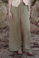 Pantalon fluide taille haute kaki été femme Léon