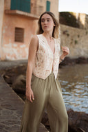 Pantalon fluide taille haute kaki été femme Léon