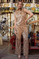 Pantalon sequins or femme fêtes soirée velours beige Lonni