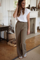 Pantalon de tailleur taille haute large femme kaki fluide fabriqué en Italie hiver Simon