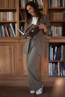 Pantalon de tailleur taille haute large femme kaki fluide fabriqué en Italie hiver Simon