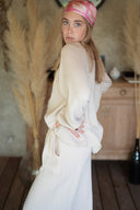 Pantalon gaze de coton beige femme été bohème Soko