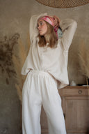 Pantalon gaze de coton beige femme été bohème Soko