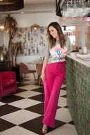Pantalon taille haute large fushia femme Lison
