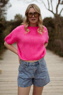 Pull Alban rose fluo manches courtes femme tendance
