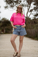 Pull Alban rose fluo manches courtes femme tendance