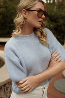 Pull Alban bleu ciel manches courtes femme tendance