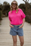 Pull Alban rose fluo manches courtes femme tendance