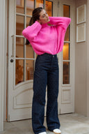 Pull col montant rose fluo hiver femme doux et chaud oversize Balthazar