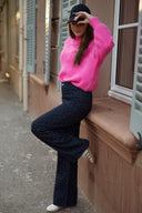 Pull col montant rose fluo hiver femme doux et chaud oversize Balthazar