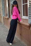 Pull col montant rose fluo hiver femme doux et chaud oversize Balthazar