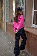 Pull col montant rose fluo hiver femme doux et chaud oversize Balthazar