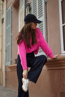 Pull col montant rose fluo hiver femme doux et chaud oversize Balthazar