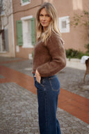 Pull mohair femme hiver marron tendance chaud Sean