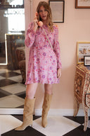 Robe courte printemps été femme à fleurs rose violet Ciara