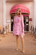 Robe courte printemps été femme à fleurs rose violet Ciara