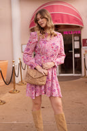 Robe courte printemps été femme à fleurs rose violet Ciara