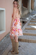 Robe courte fleurs femme été cérémonie dos nu Hana