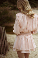 Robe courte femme beige nouée a la taille tendance isabeau delatour Ivy