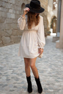 Robe courte femme ethnique brodée beige Jane