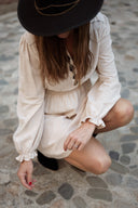 Robe courte femme ethnique brodée beige Jane