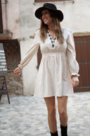 Robe courte femme ethnique brodée beige Jane