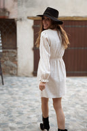 Robe courte femme ethnique brodée beige Jane