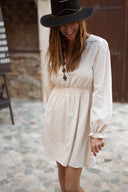 Robe courte femme ethnique brodée beige Jane