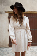 Robe courte femme ethnique brodée beige Jane