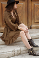 Robe courte femme hiver fluide marron Jude