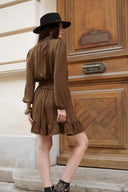 Robe courte femme hiver fluide marron Jude