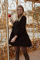 Robe noir femme hiver courte paillettes fêtes d Anoel soirée Lisie