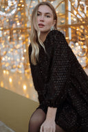 Robe noir femme hiver courte paillettes fêtes d Anoel soirée Lisie