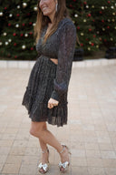 Robe courte découpée noir et argent femme Louisy