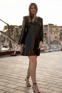 Robe courte noire fêtes paillettes made in France collab Lucie Bernardoni star Academy