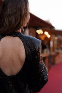 Robe courte noire fêtes paillettes made in France collab Lucie Bernardoni