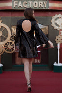 Robe courte noire fêtes paillettes made in France collab Lucie Bernardoni