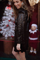 Robe courte noire fêtes paillettes made in France collab Lucie Bernardoni