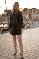 Robe courte noire fêtes paillettes made in France collab Lucie Bernardoni star Academy