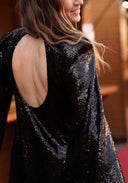 Robe courte noire fêtes paillettes made in France collab Lucie Bernardoni