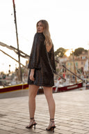 Robe courte noire fêtes paillettes made in France collab Lucie Bernardoni star Academy